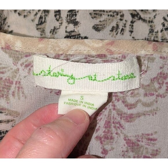 Staring at Stars Blouse S Womens Cream Paisley Scoop Neck 3/4 Bell Sleeves Sheer - Picture 5 of 6